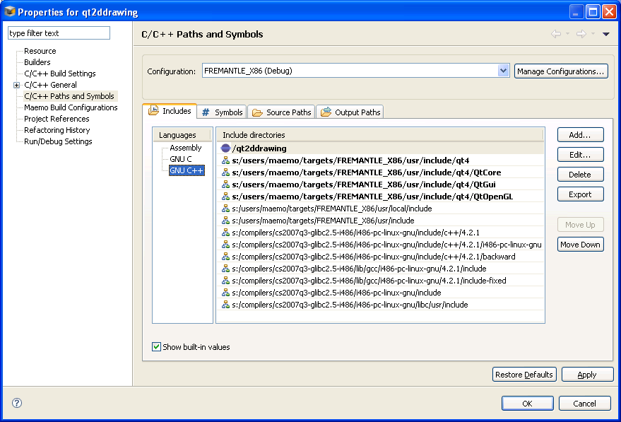 C/C++ Include Paths and Symbols populated with directories from shared folder mappings